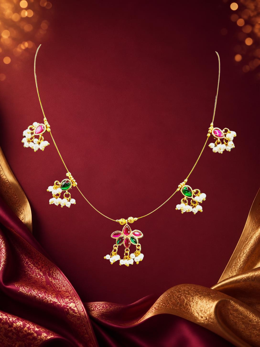 Jadau Invisible Chain – Multi-Charm Flower