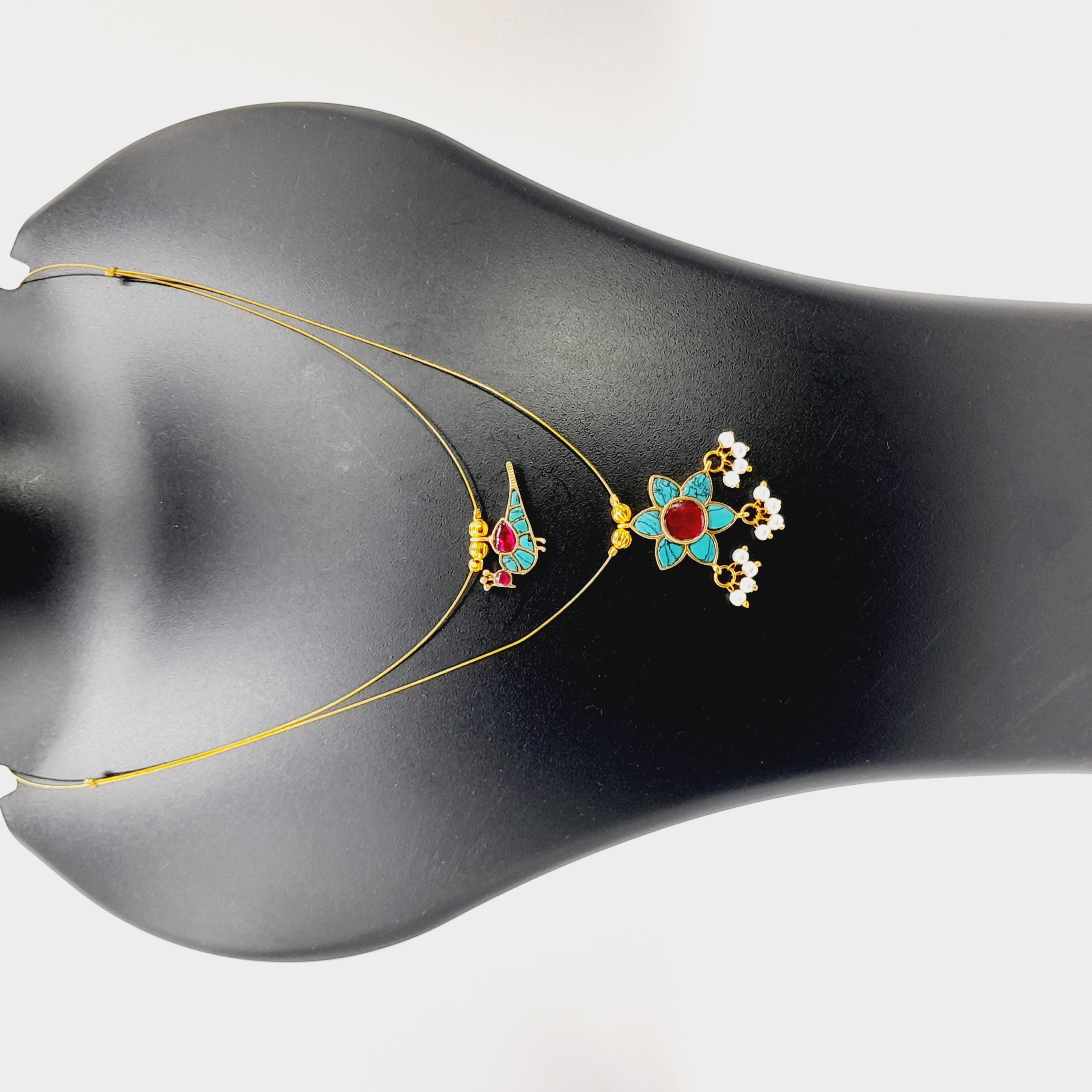 Jadau Invisible Chain – Turquoise Bird & Flower - view 2