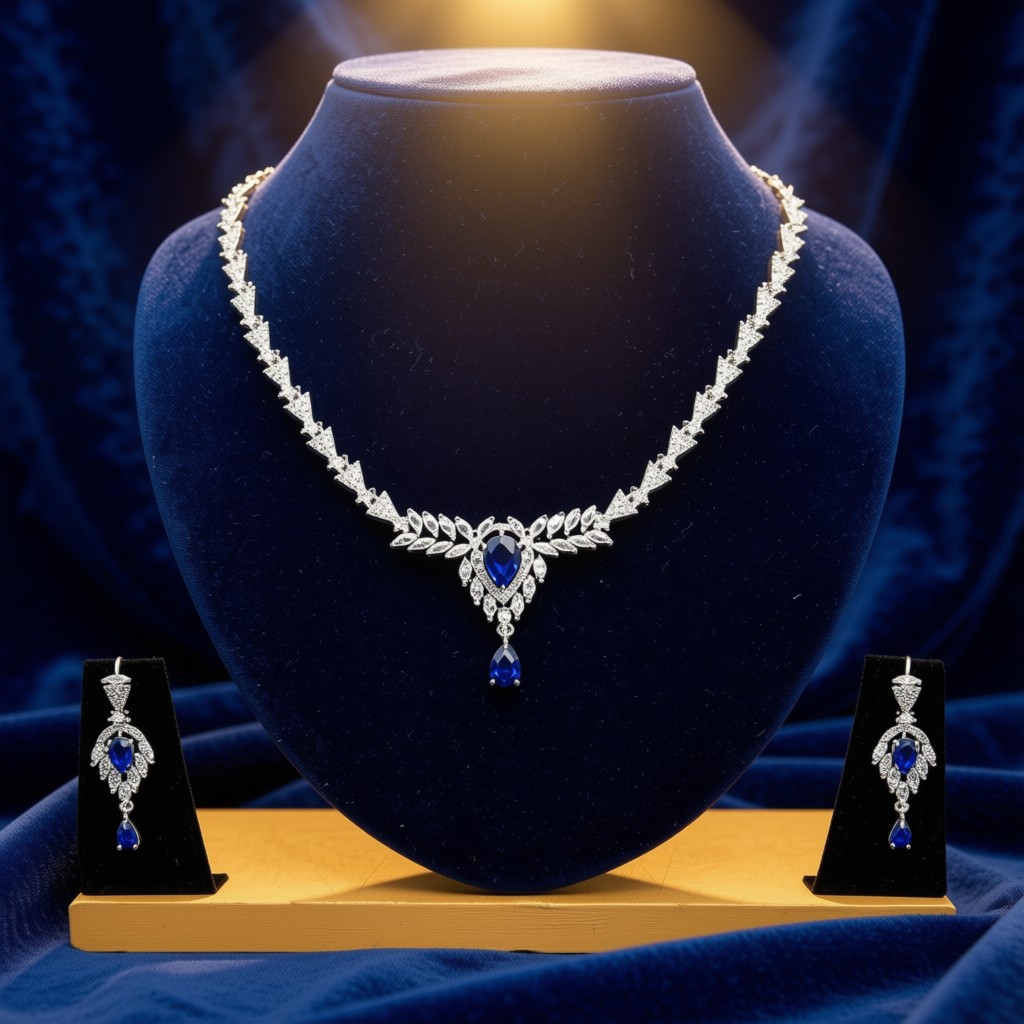 Exquisite Blue Sapphire Finish Necklace Set