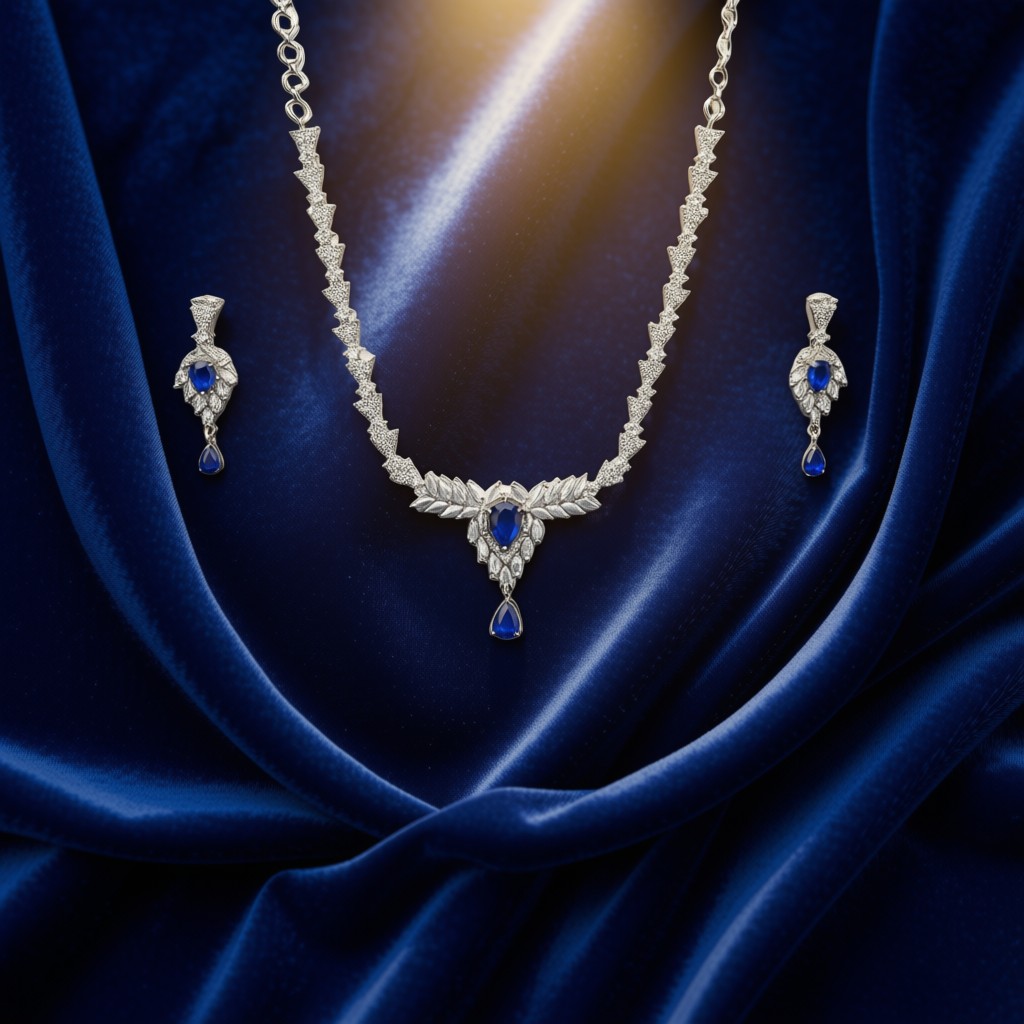 Exquisite Blue Sapphire Finish Necklace Set - view 2