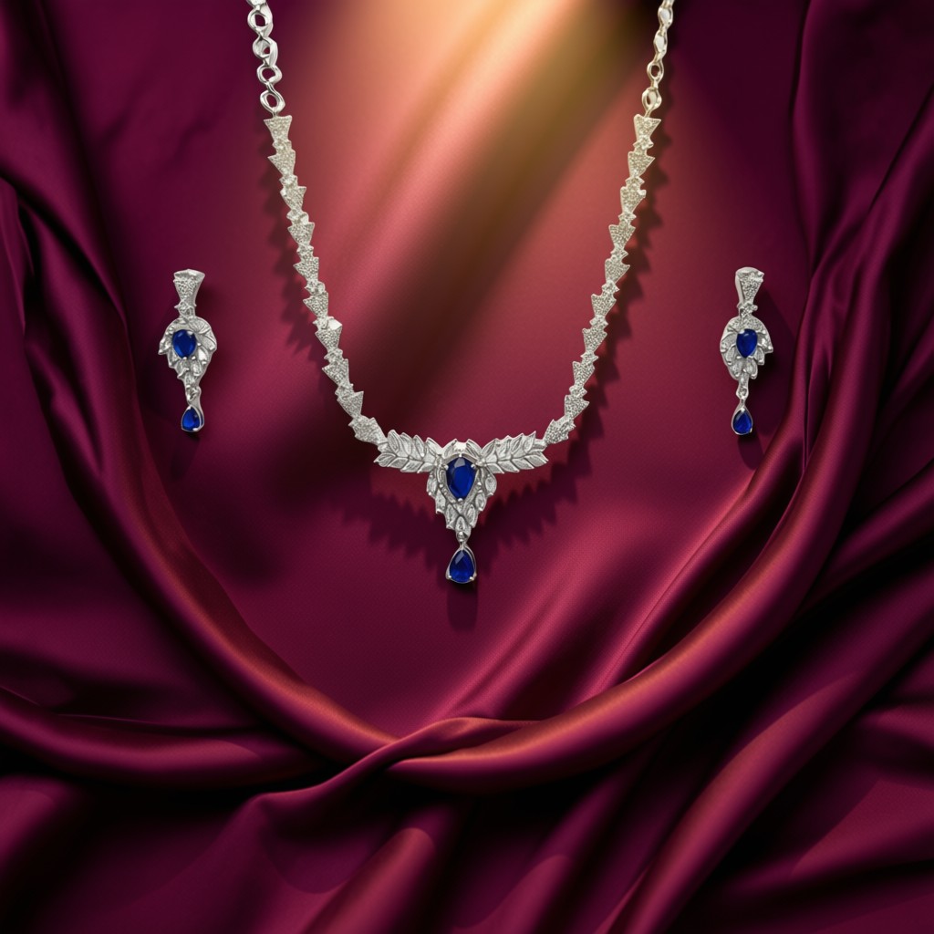 Exquisite Blue Sapphire Finish Necklace Set - view 4