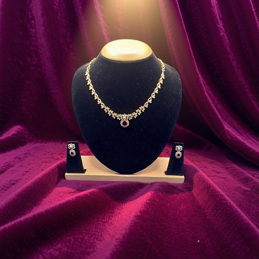 Elegant Kemp Ruby & Emerald Stones & CZ Accent Necklace Set - view 4