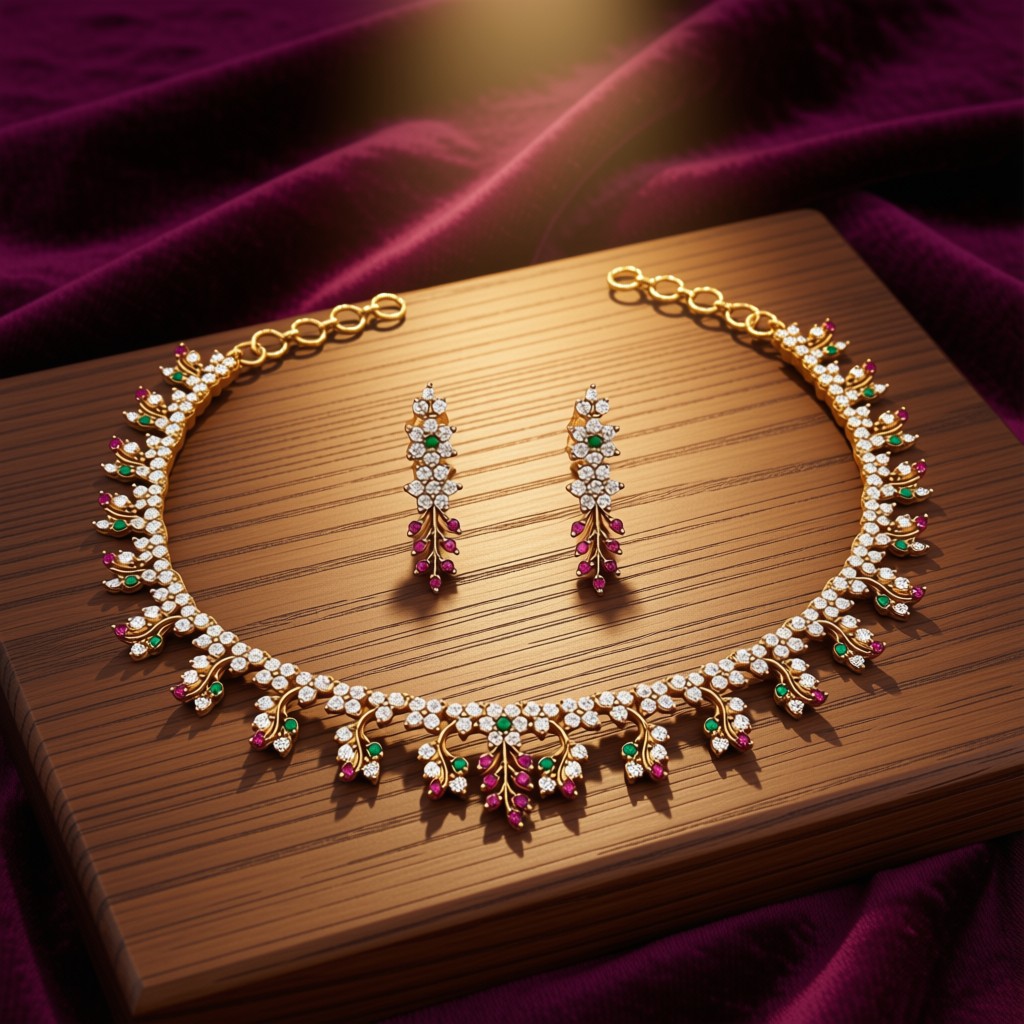 Elegant Floral Stone Necklace Set - view 2