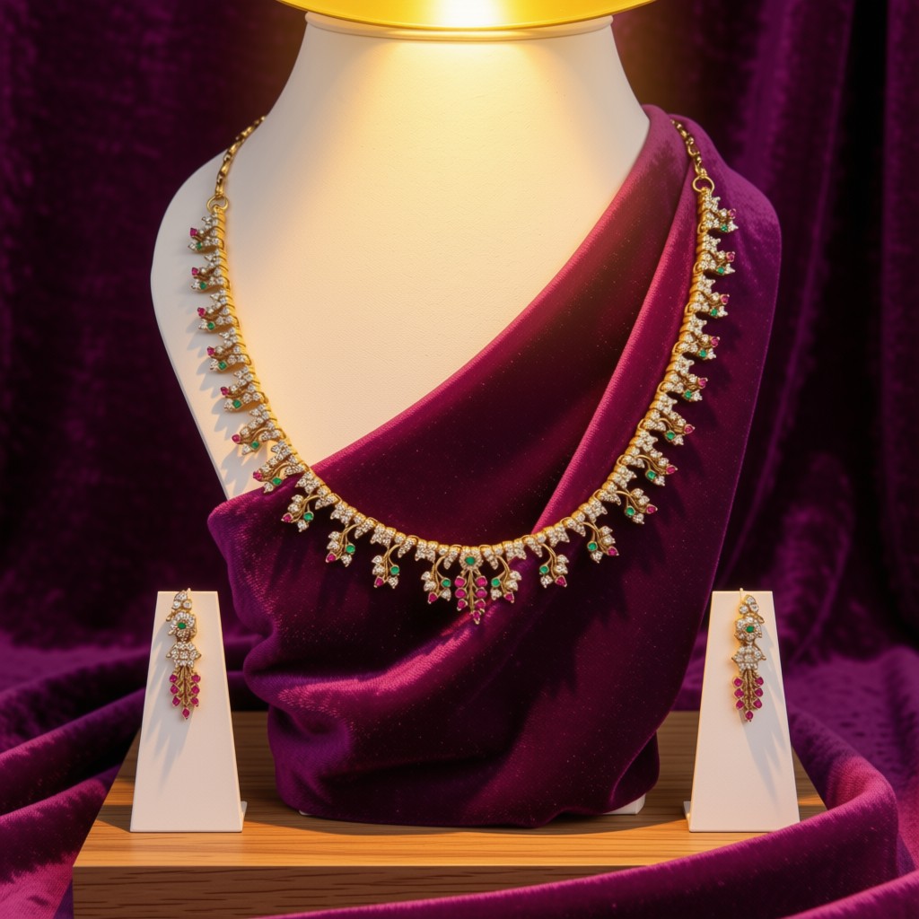 Elegant Floral Stone Necklace Set - view 3