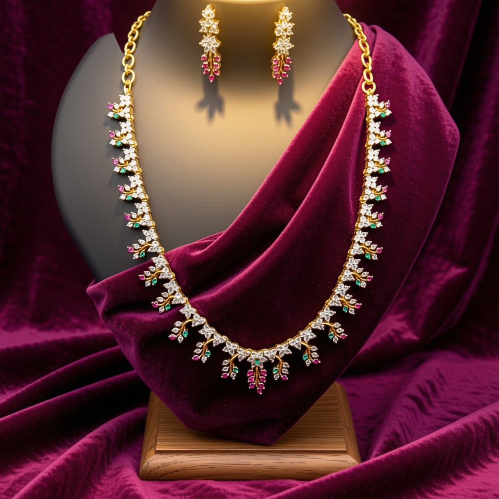 Elegant Floral Stone Necklace Set - view 5