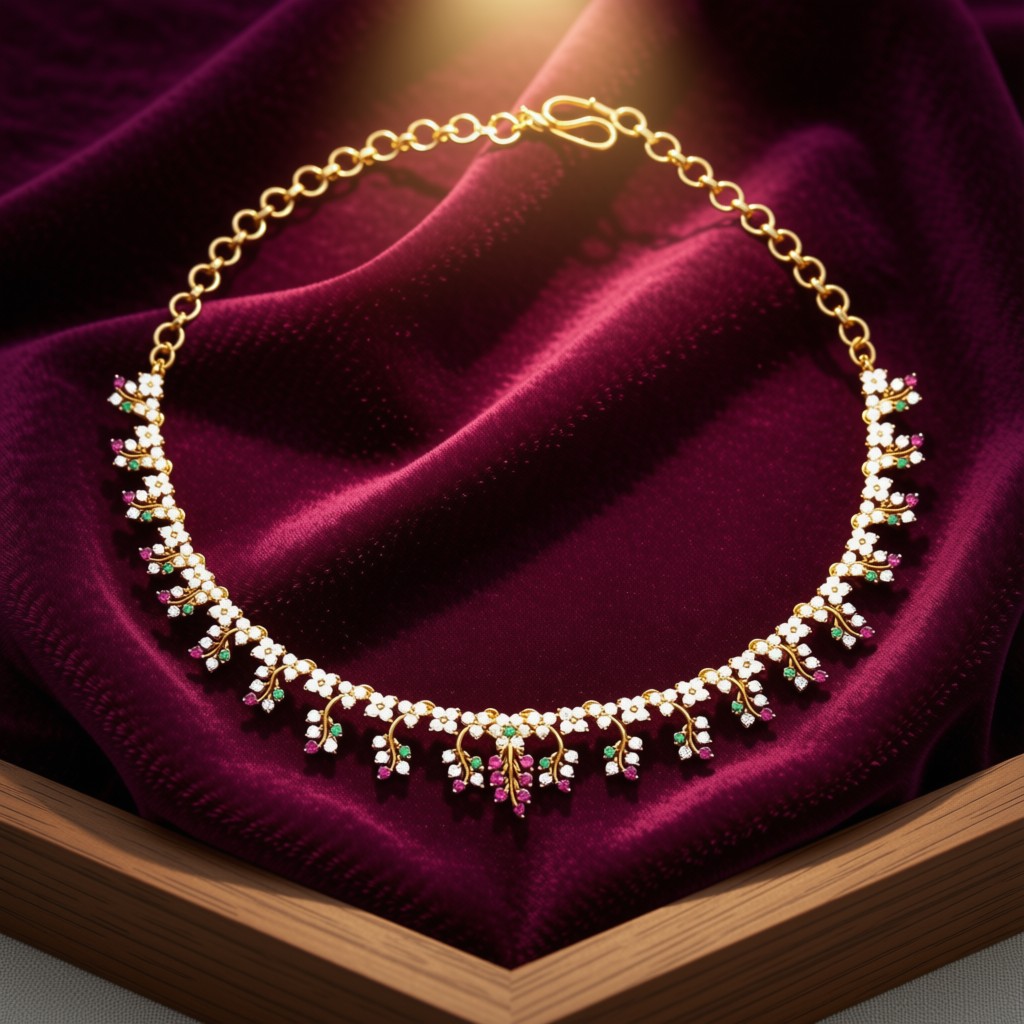 Elegant Floral Stone Necklace Set - view 6