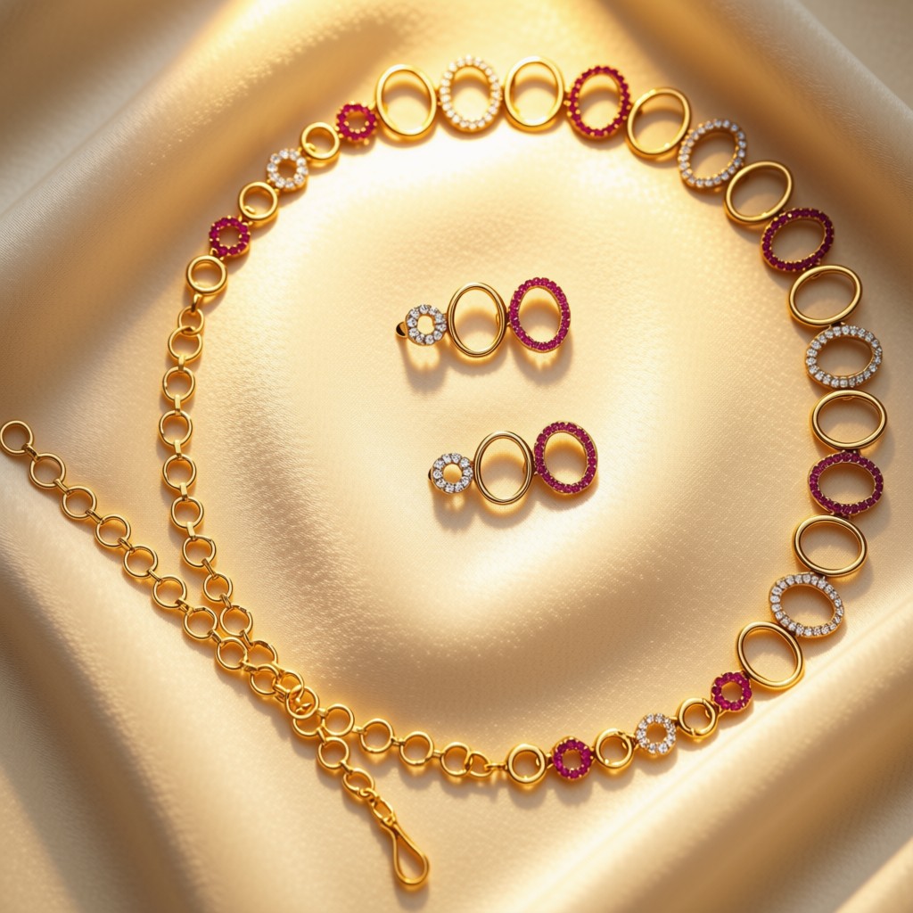 Elegant Ruby & White Oval Link Necklace Set - view 2
