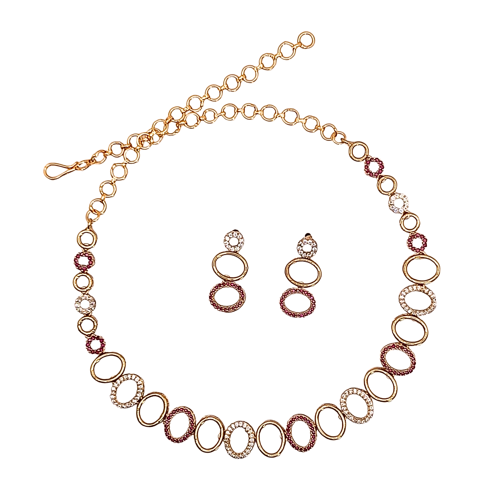 Elegant Ruby & White Oval Link Necklace Set - view 4