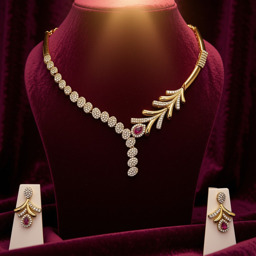 Royal Ruby Feather Necklace Set