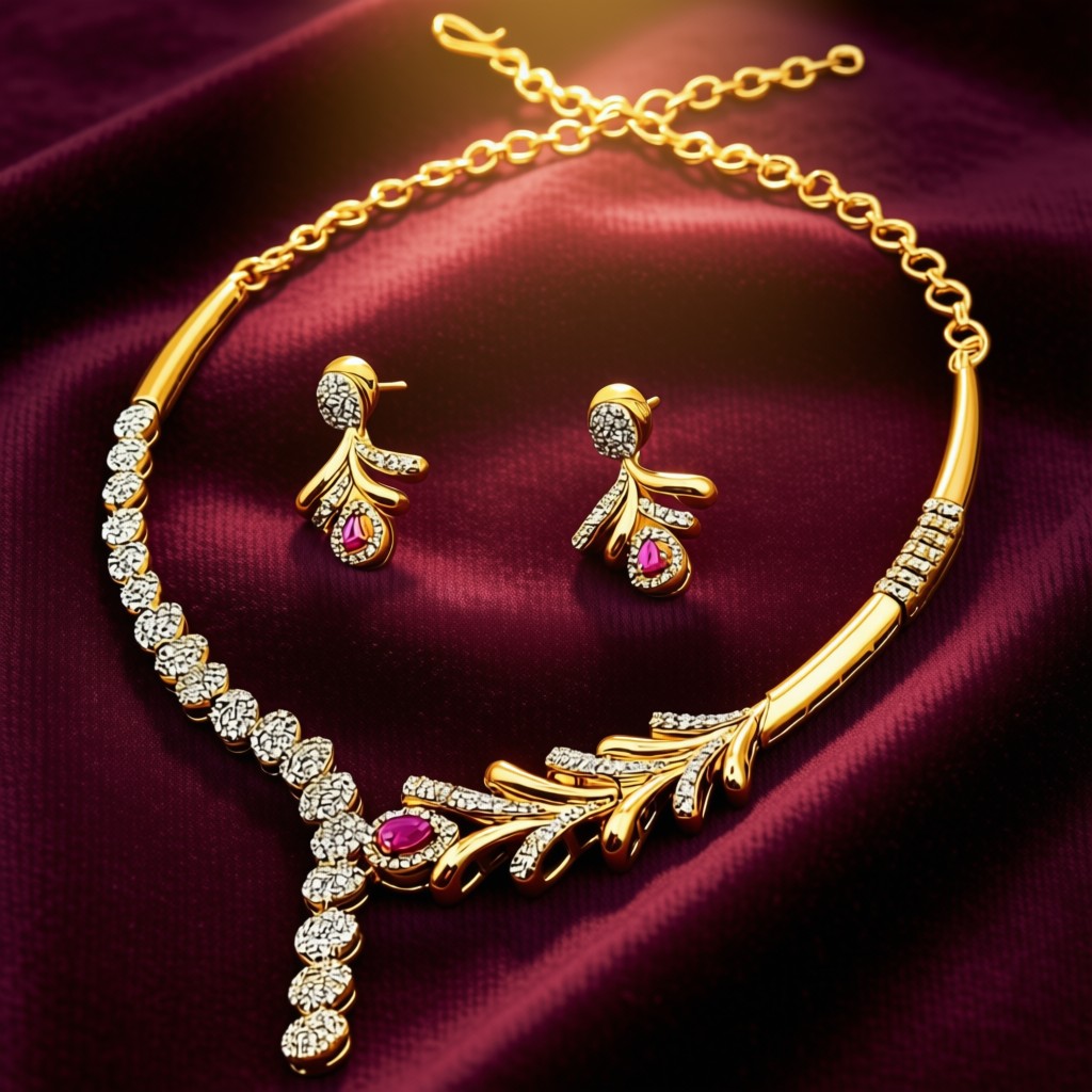 Royal Ruby Feather Necklace Set - view 2
