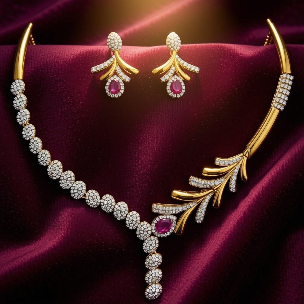 Royal Ruby Feather Necklace Set - view 4