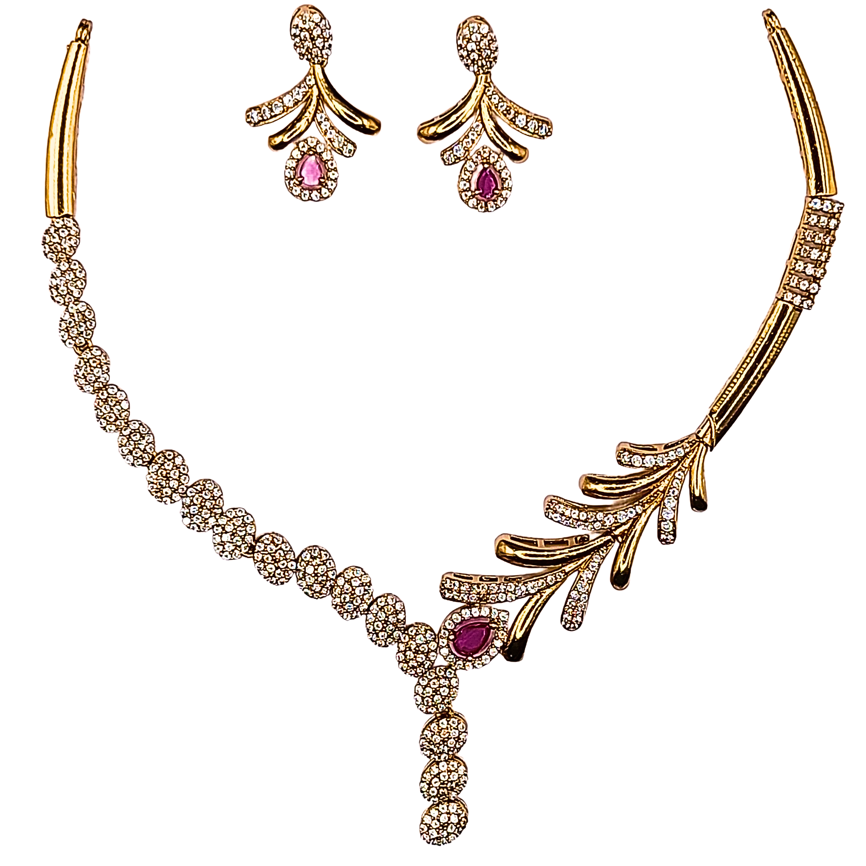 Royal Ruby Feather Necklace Set - view 5