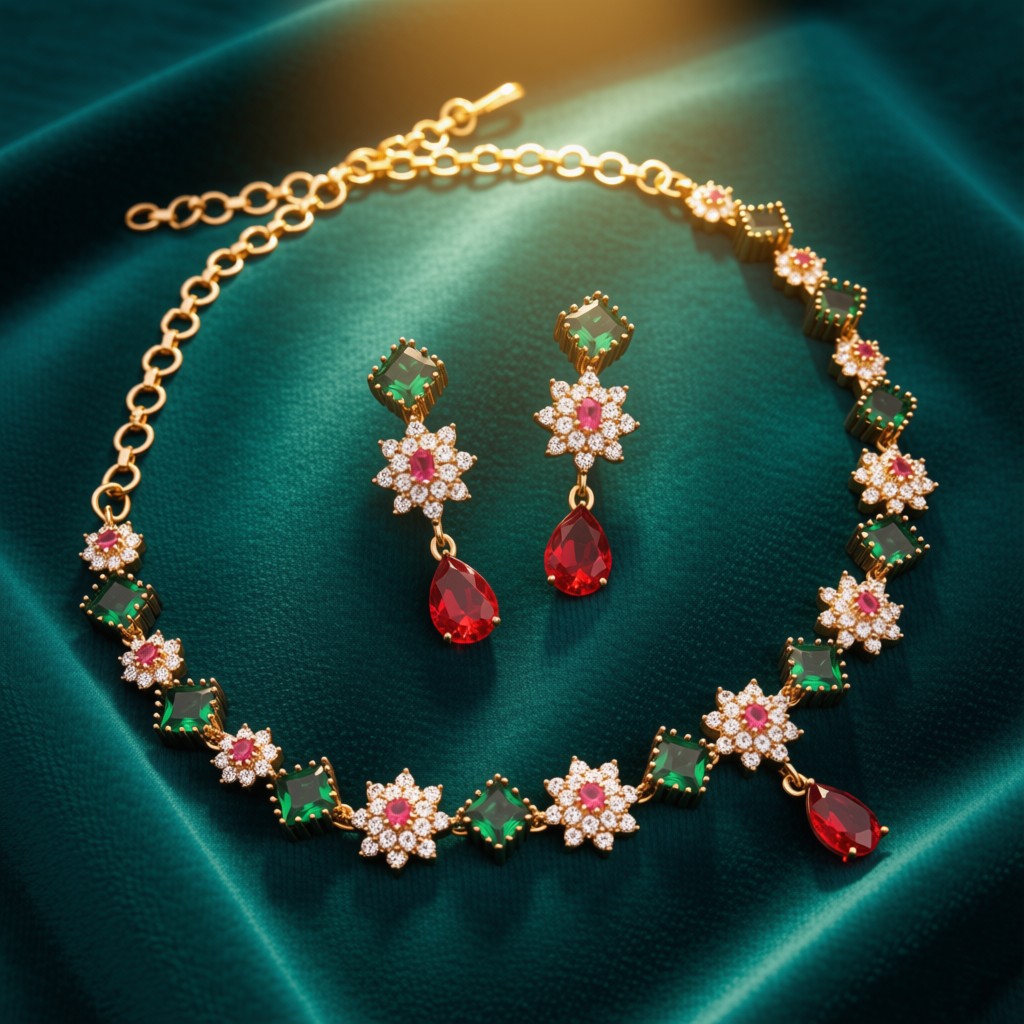 Emerald Blossom Necklace Set - view 5