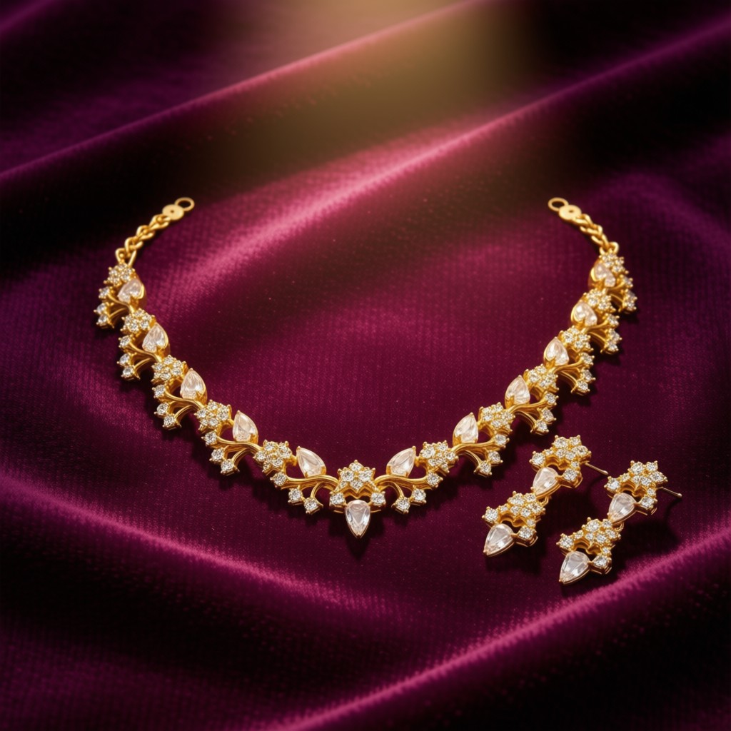  Elegant Crystal Leaf Necklace Set - view 2