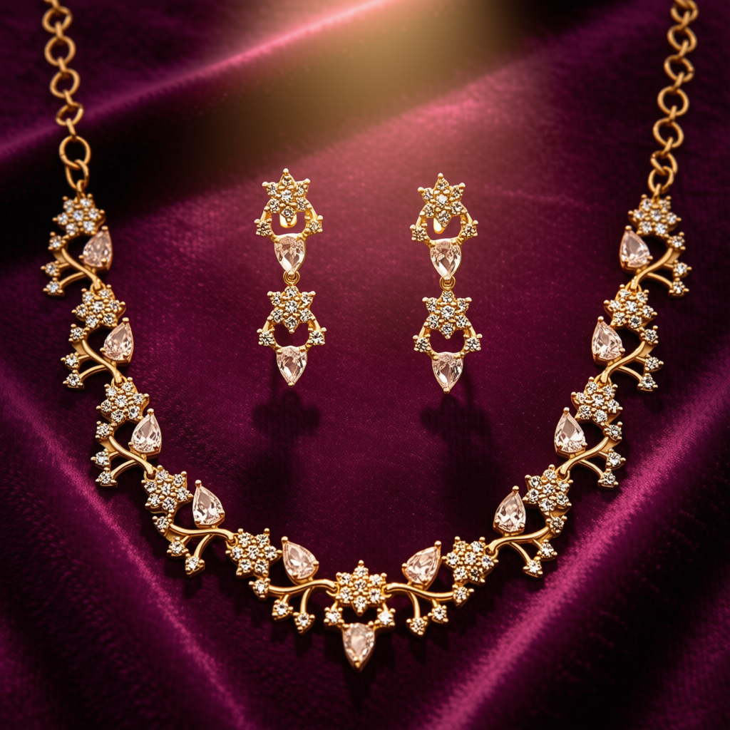  Elegant Crystal Leaf Necklace Set - view 3