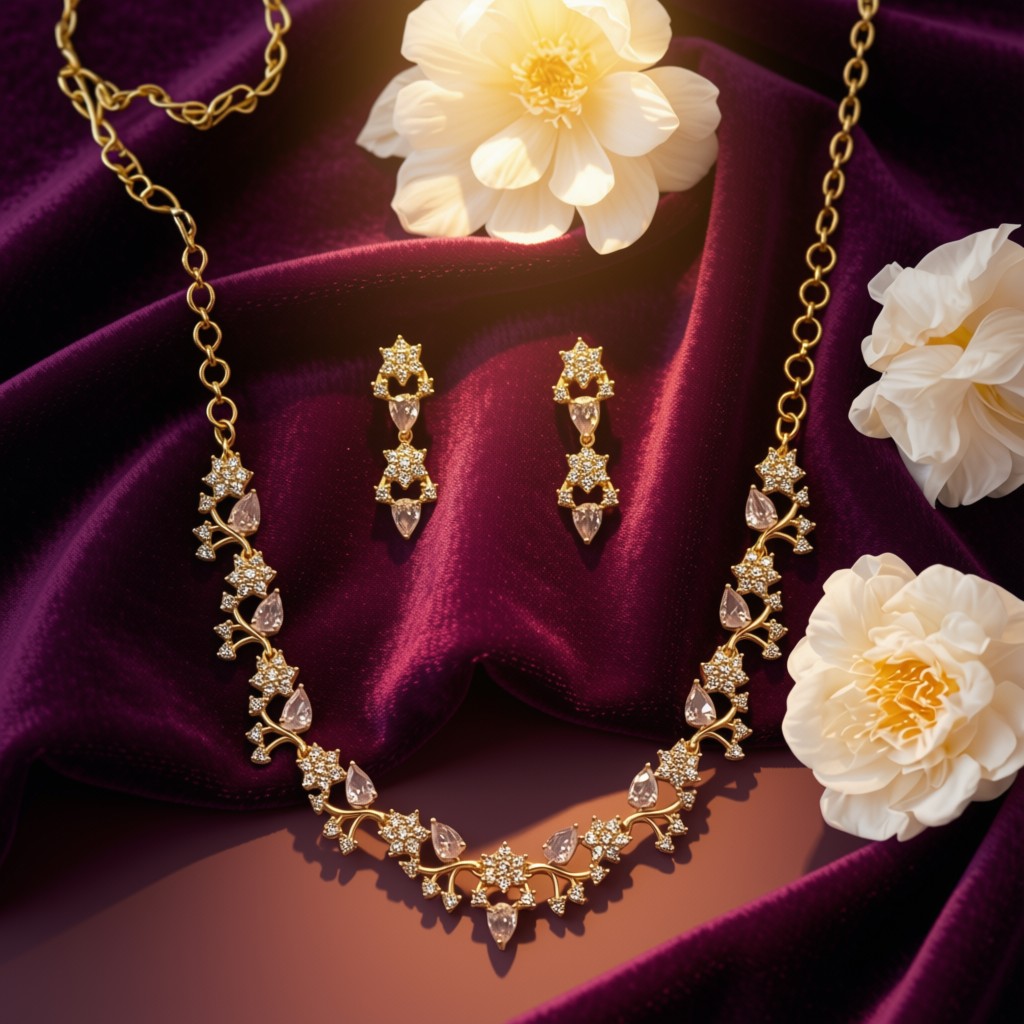  Elegant Crystal Leaf Necklace Set - view 4