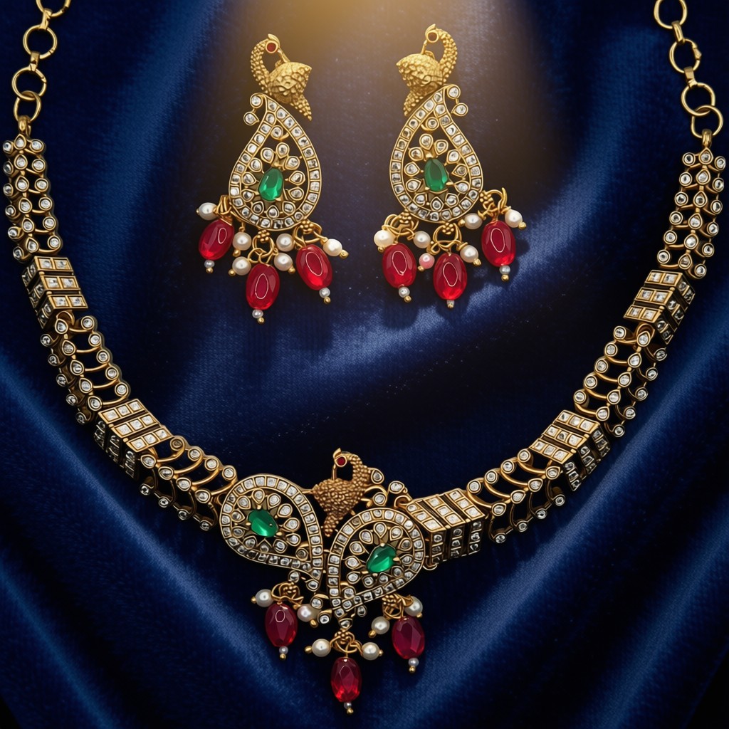 Stunning Peacock Choker Set  - view 2