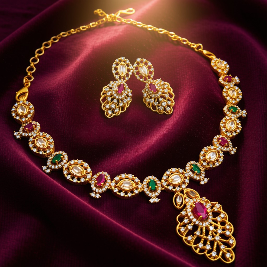 Traditional Ruby & Emerald Necklace Set