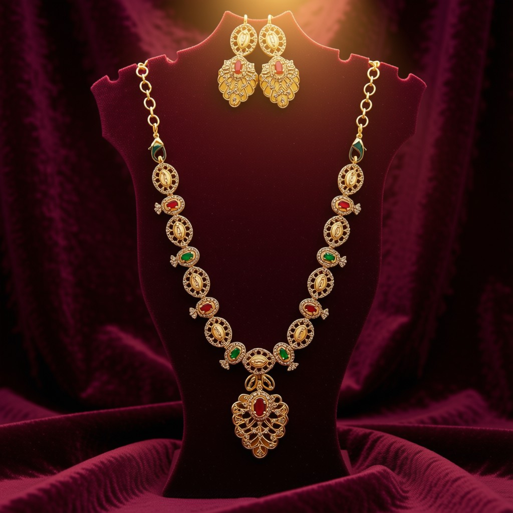 Traditional Ruby & Emerald Necklace Set  - view 2