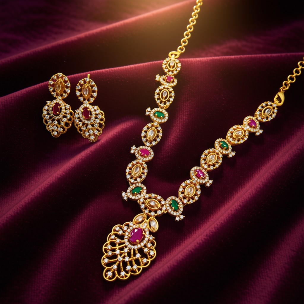 Traditional Ruby & Emerald Necklace Set  - view 3