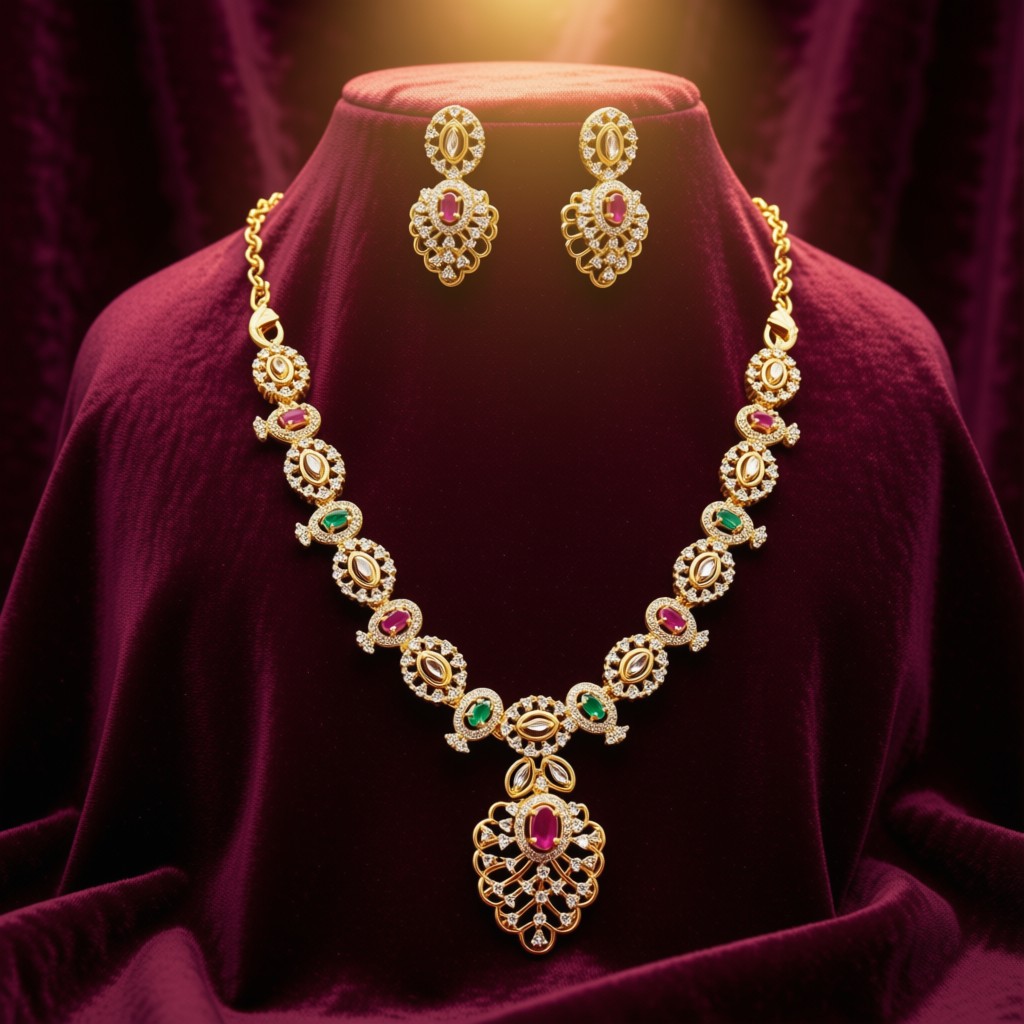 Traditional Ruby & Emerald Necklace Set  - view 4