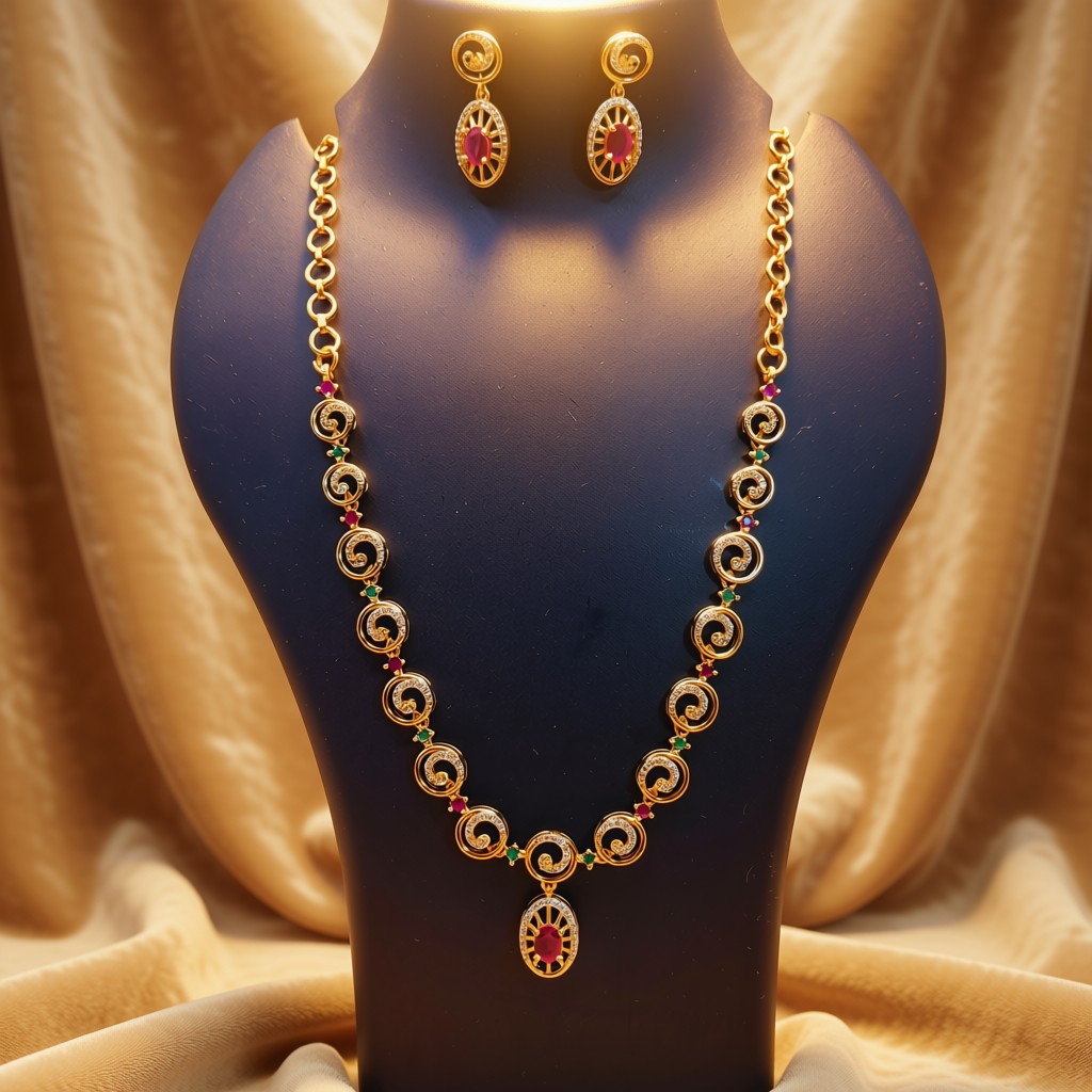 Premium Ruby Stone Necklace Set - view 2