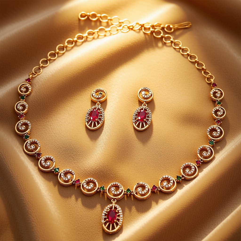 Premium Ruby Stone Necklace Set - view 5