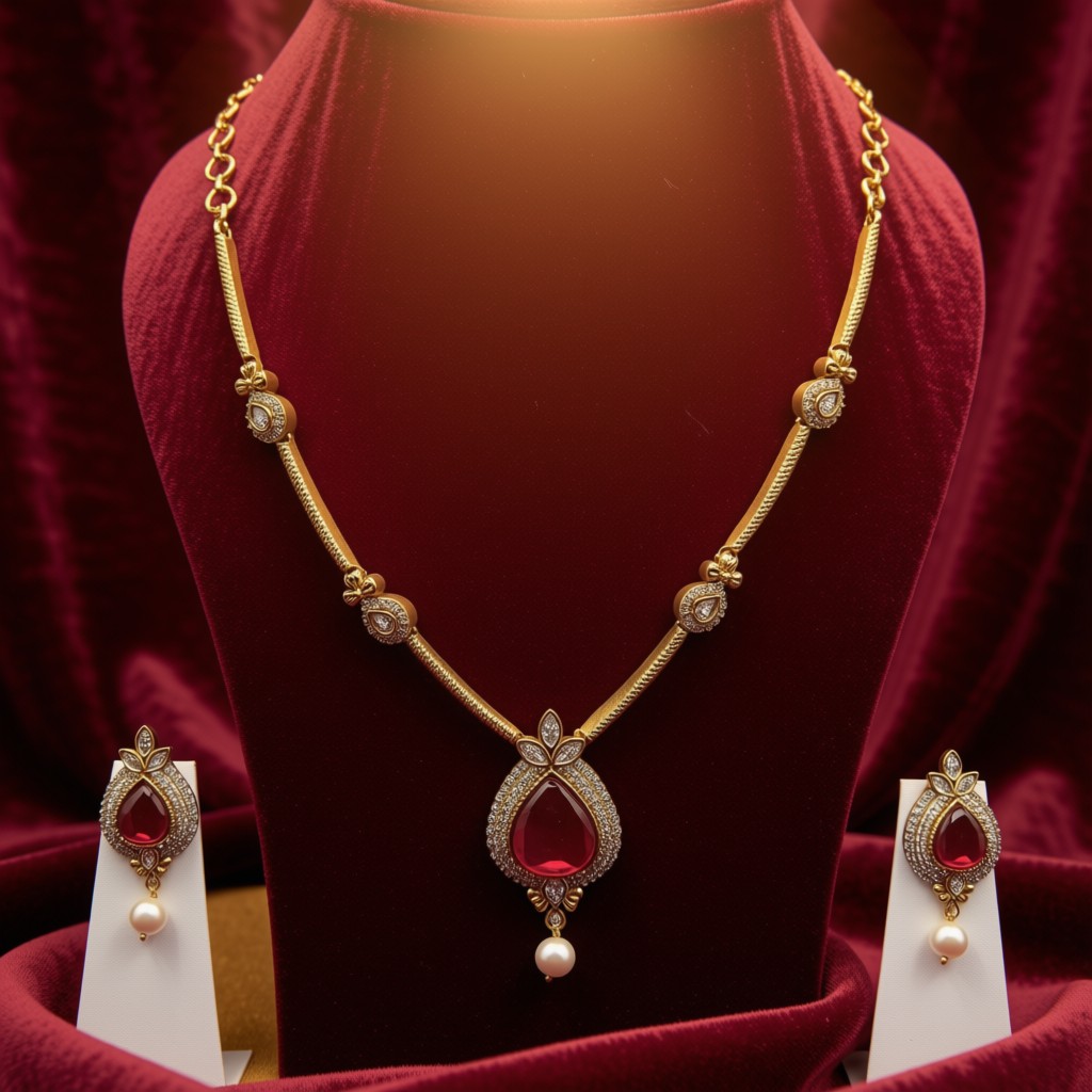 Royal Ruby Pearl Necklace Set