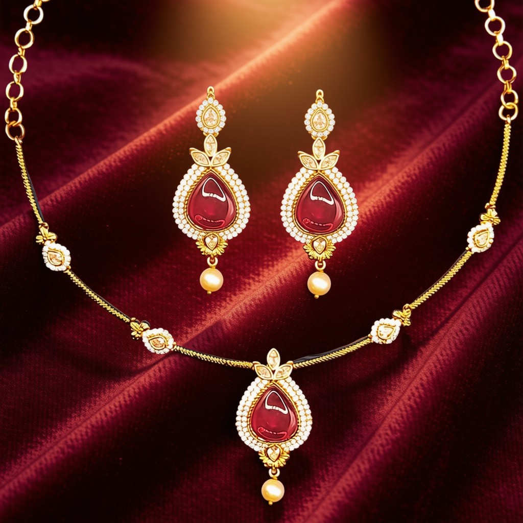  Royal Ruby Pearl Necklace Set  - view 2