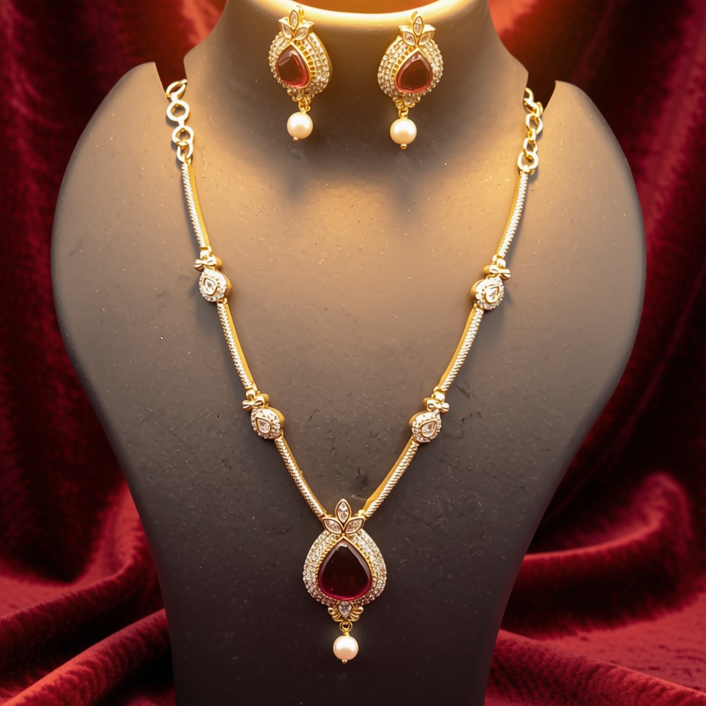  Royal Ruby Pearl Necklace Set  - view 4