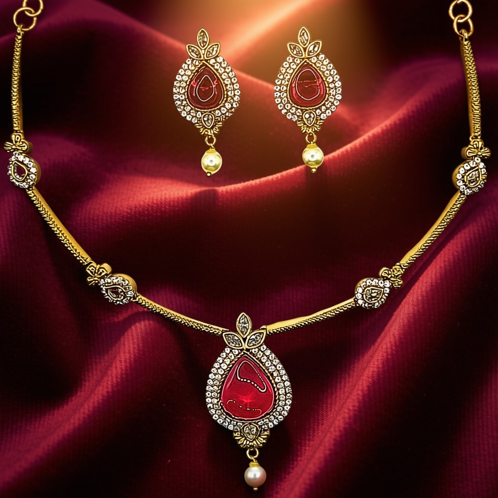  Royal Ruby Pearl Necklace Set  - view 5
