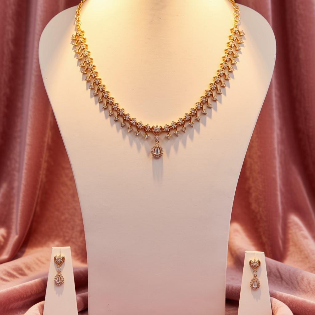 CZ Scalloped Diamond-Look Necklace Set