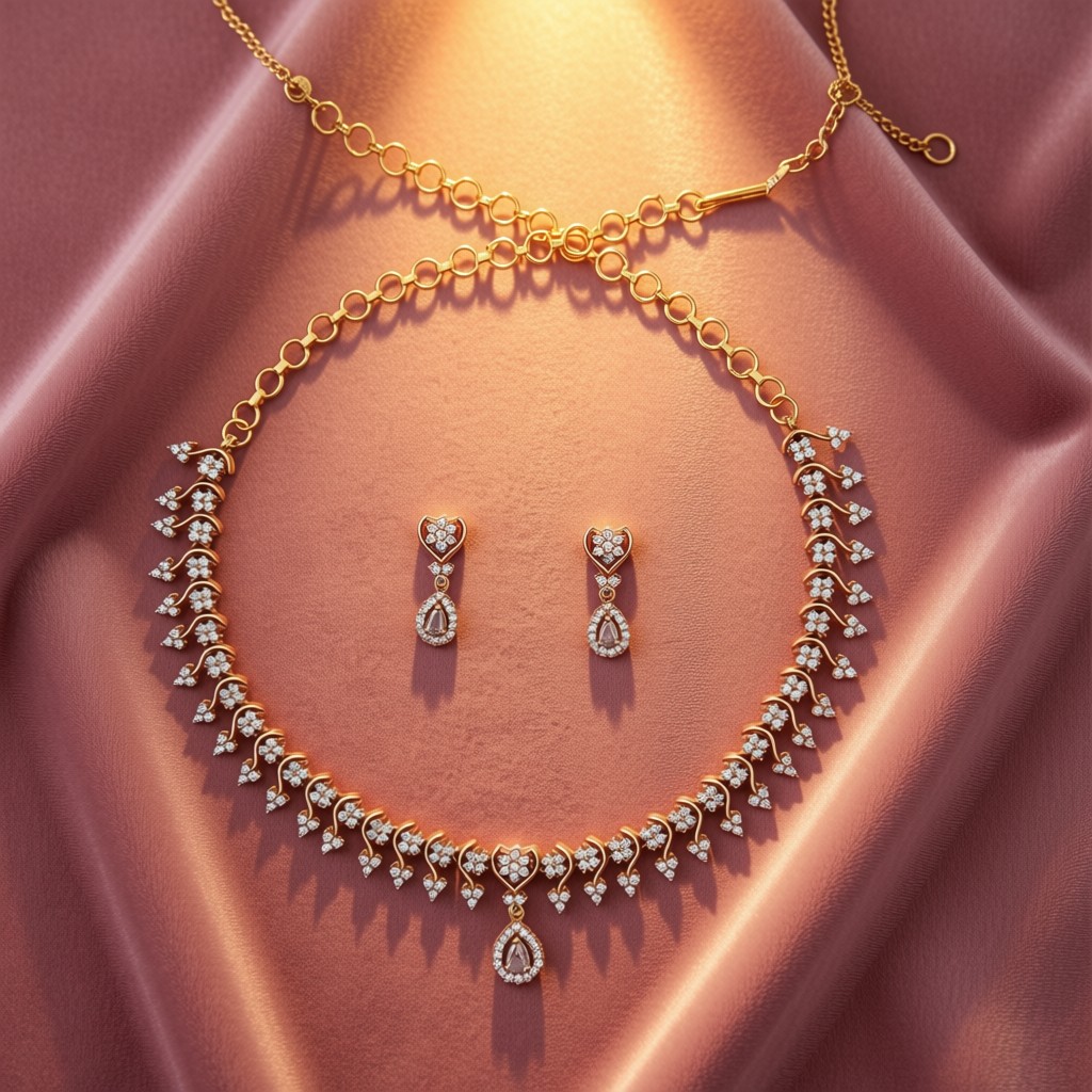 CZ Scalloped Diamond-Look Necklace Set - view 3