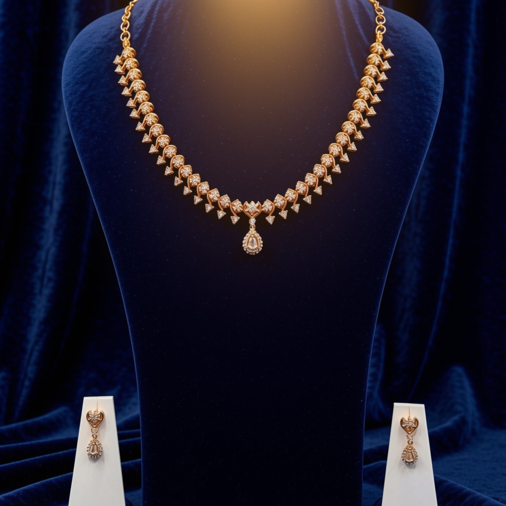 CZ Scalloped Diamond-Look Necklace Set - view 4