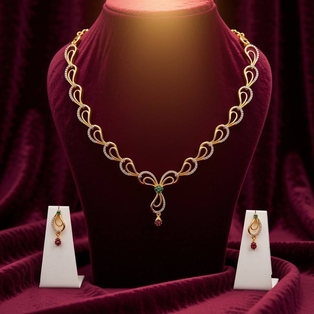 Paisley Loop Emerald & Ruby Necklace Set