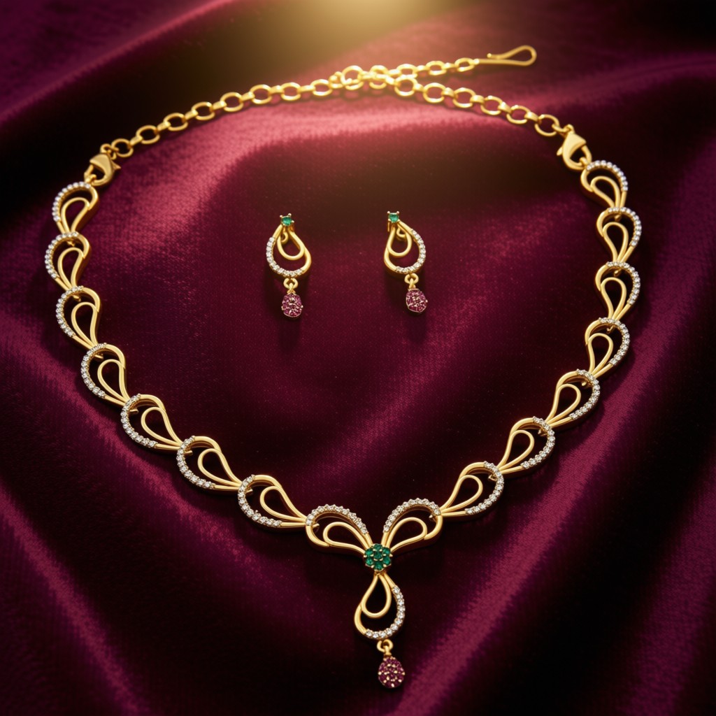 Paisley Loop Emerald & Ruby Necklace Set - view 3