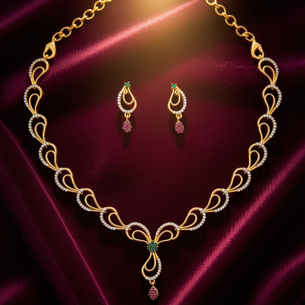Paisley Loop Emerald & Ruby Necklace Set - view 4