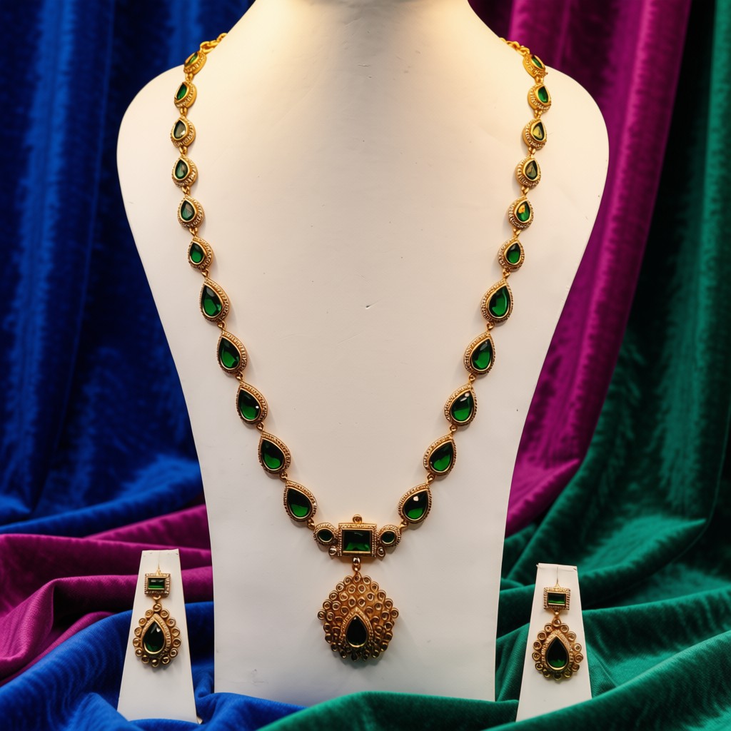 Emerald Teardrop Halo Necklace Set