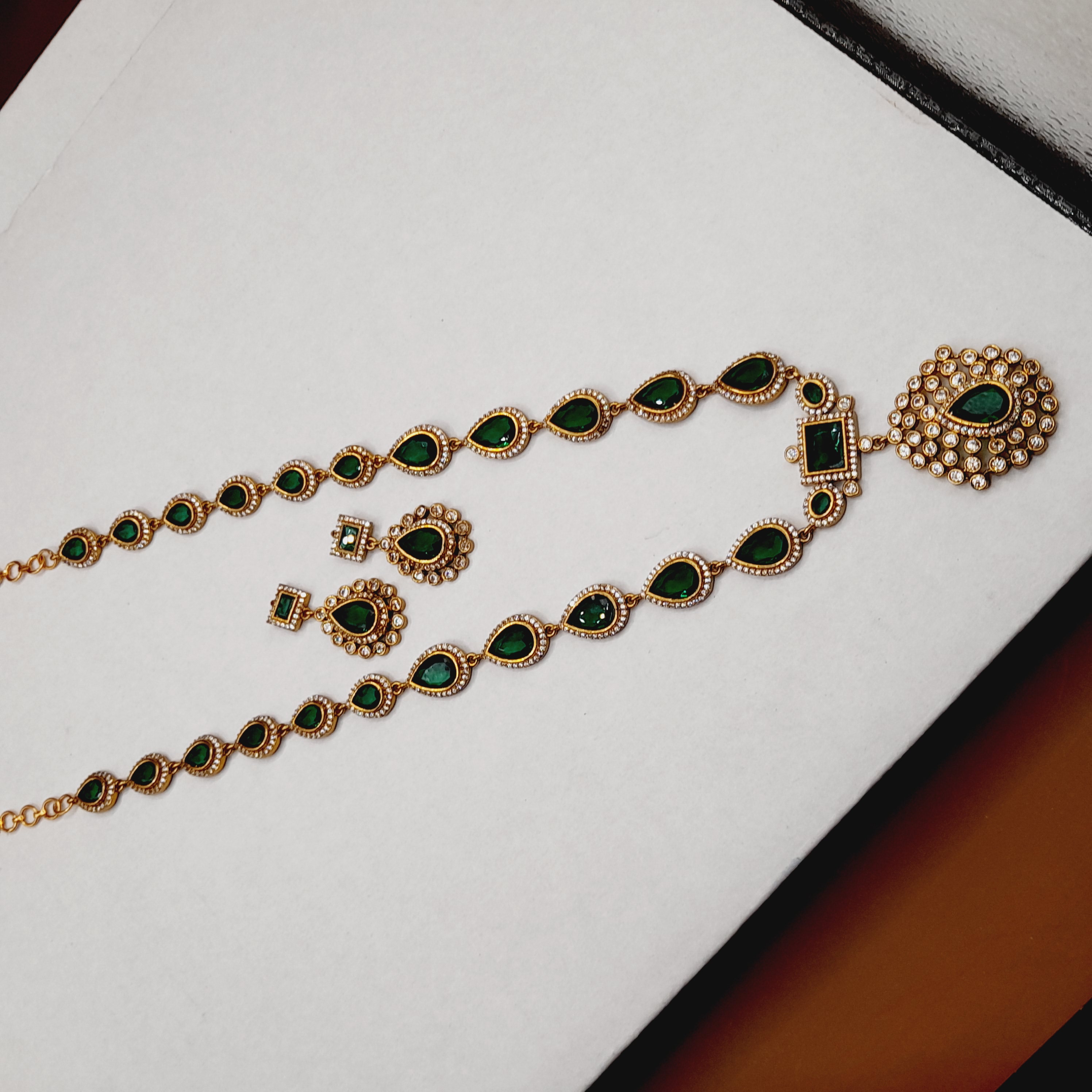 Emerald Teardrop Halo Necklace Set - view 6
