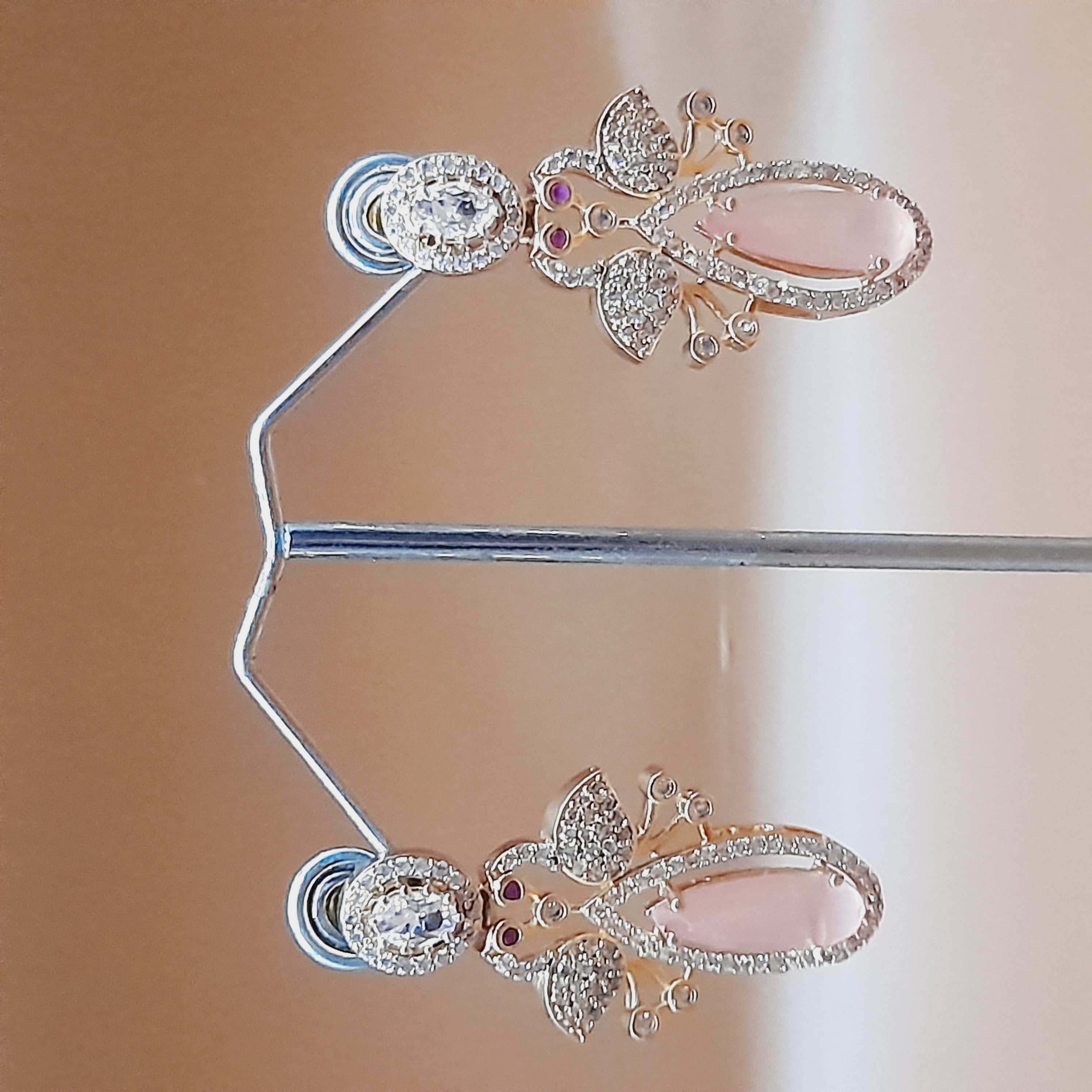 Pink Stone Butterfly Motif Necklace Set - view 5