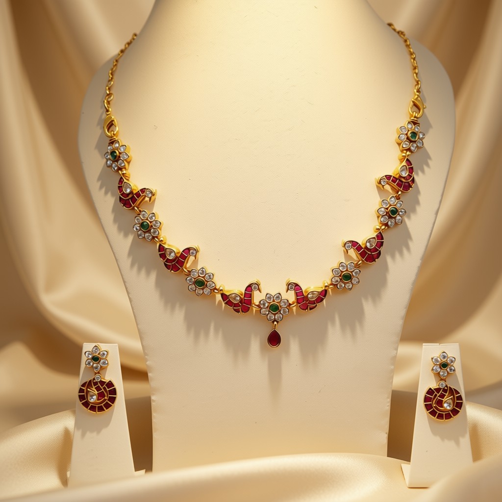 Peacock Floral Kundan Necklace Set