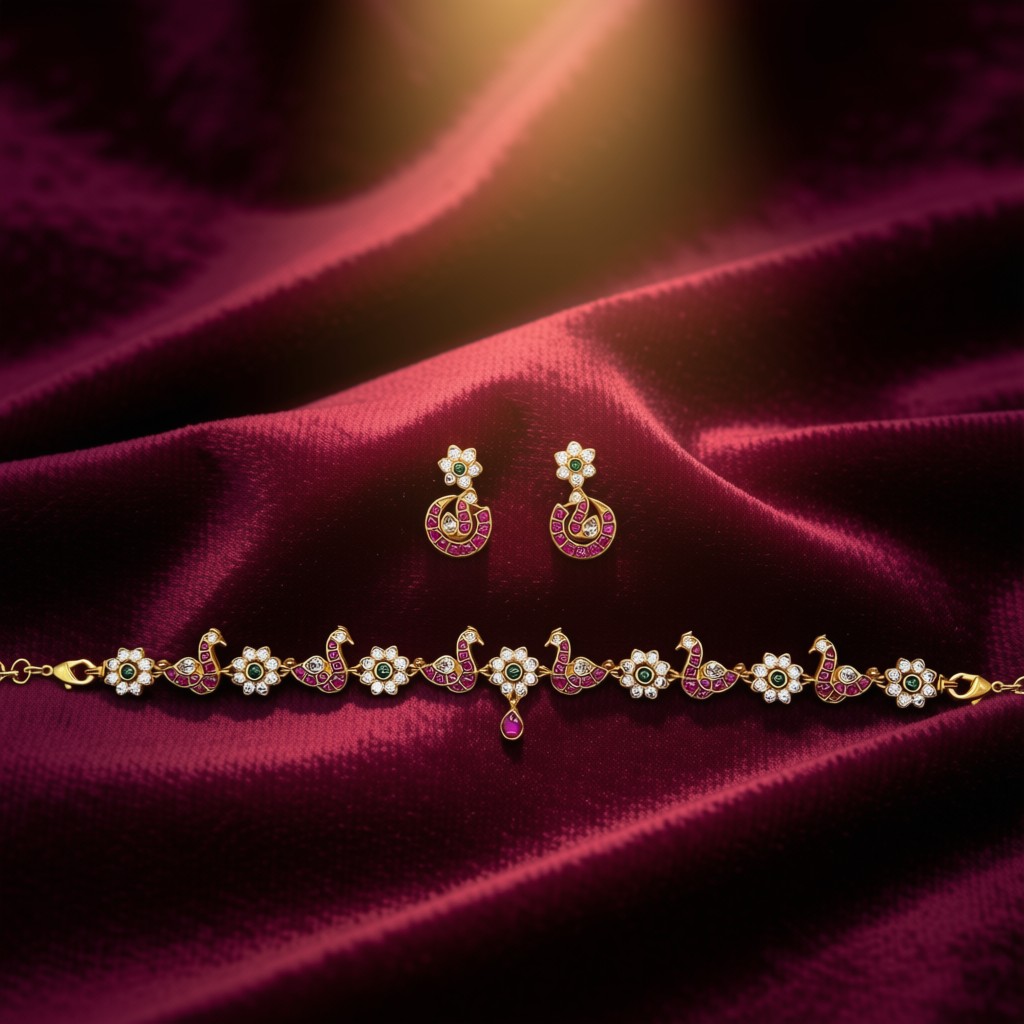 Peacock Floral Kundan Necklace Set - view 4