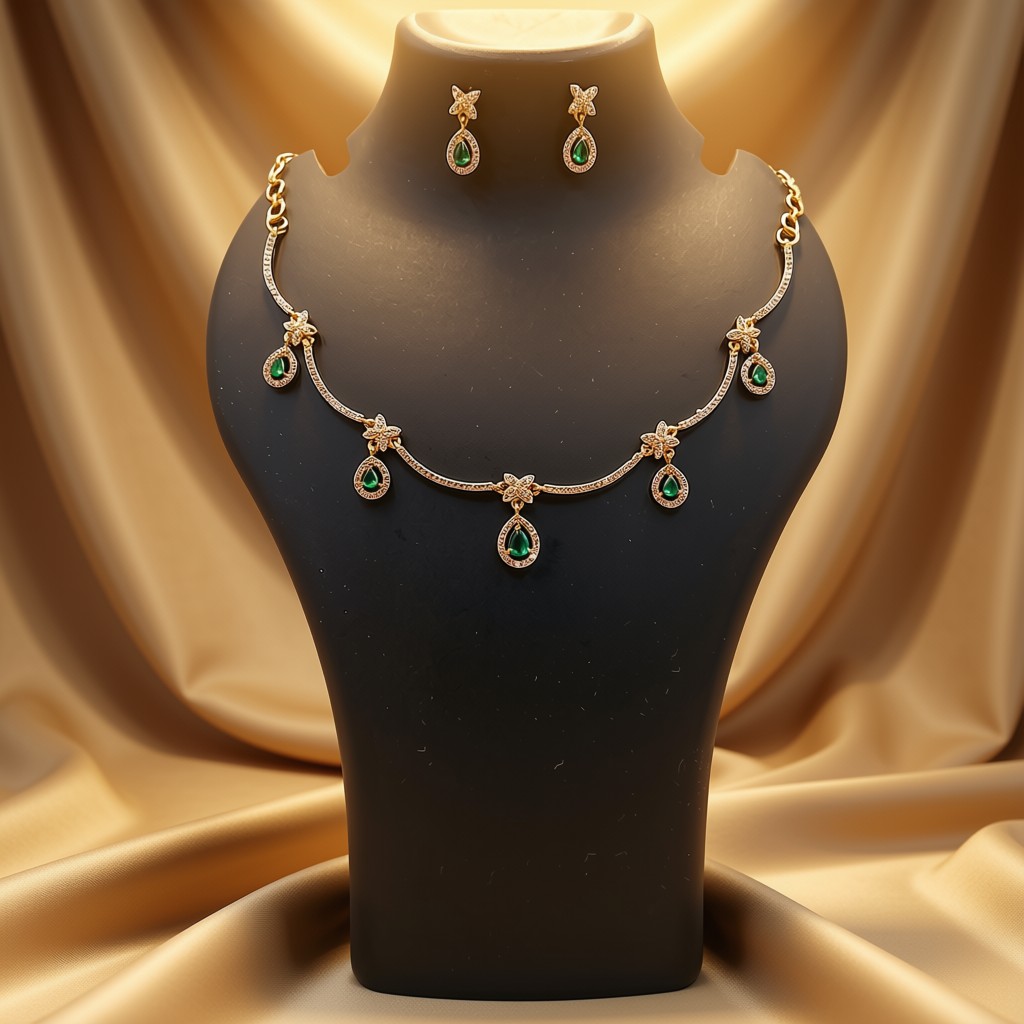 Emerald CZ Teardrop Necklace Set – Kids