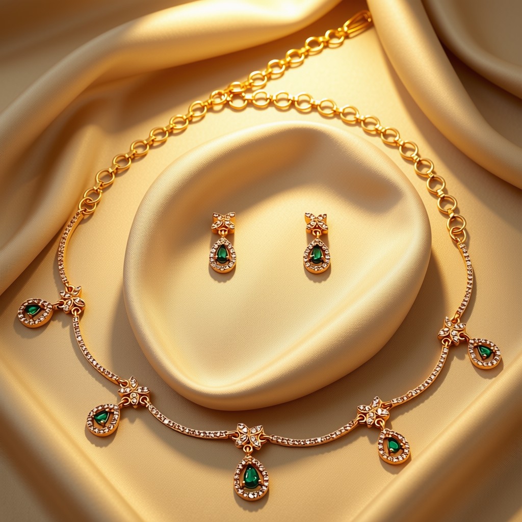 Emerald CZ Teardrop Necklace Set – Kids - view 2
