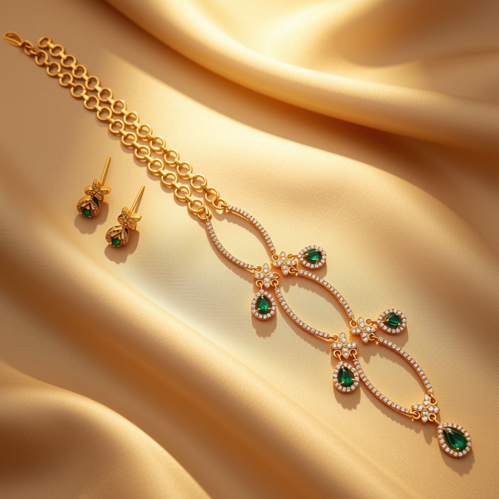 Emerald CZ Teardrop Necklace Set – Kids - view 3