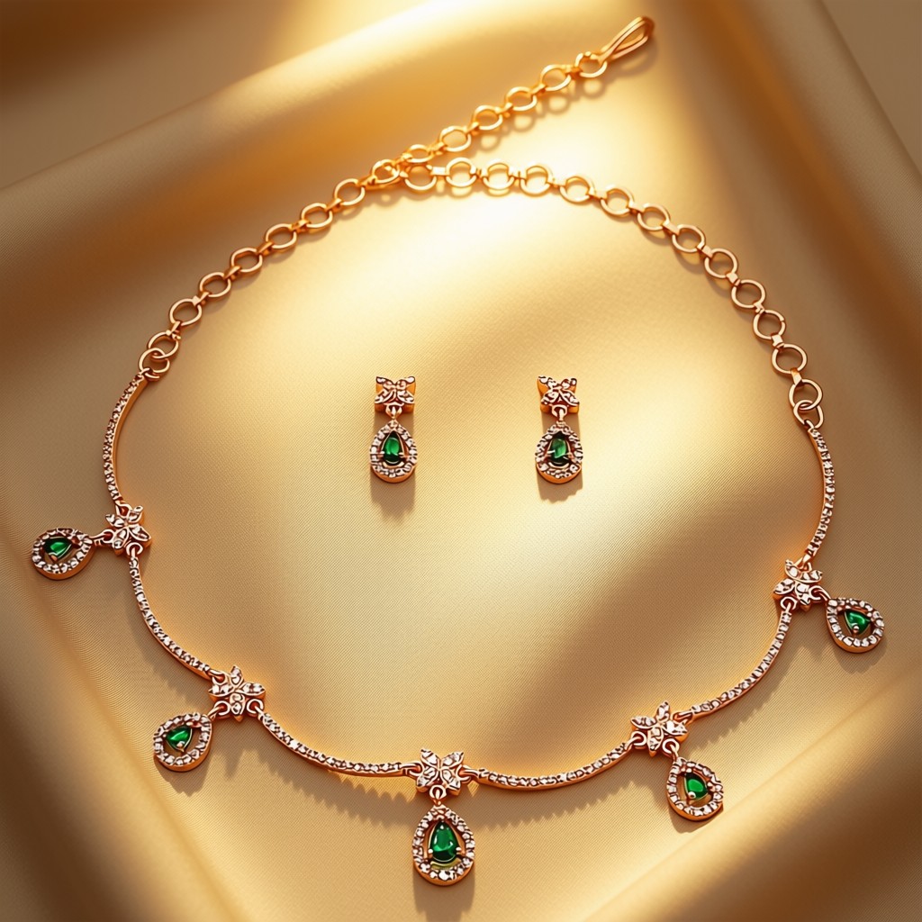 Emerald CZ Teardrop Necklace Set – Kids - view 4