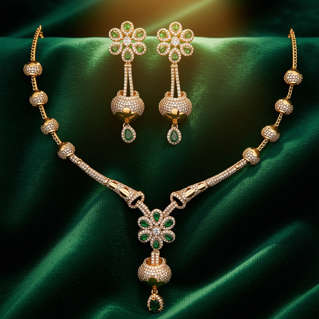 Royal Emerald Statement Necklace Set - view 2