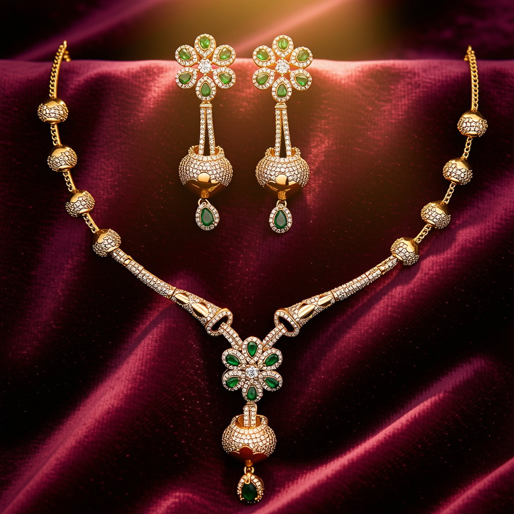 Royal Emerald Statement Necklace Set - view 4