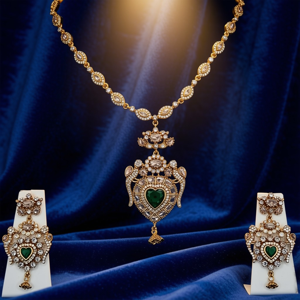 Elegant Emerald Droplet Necklace Set