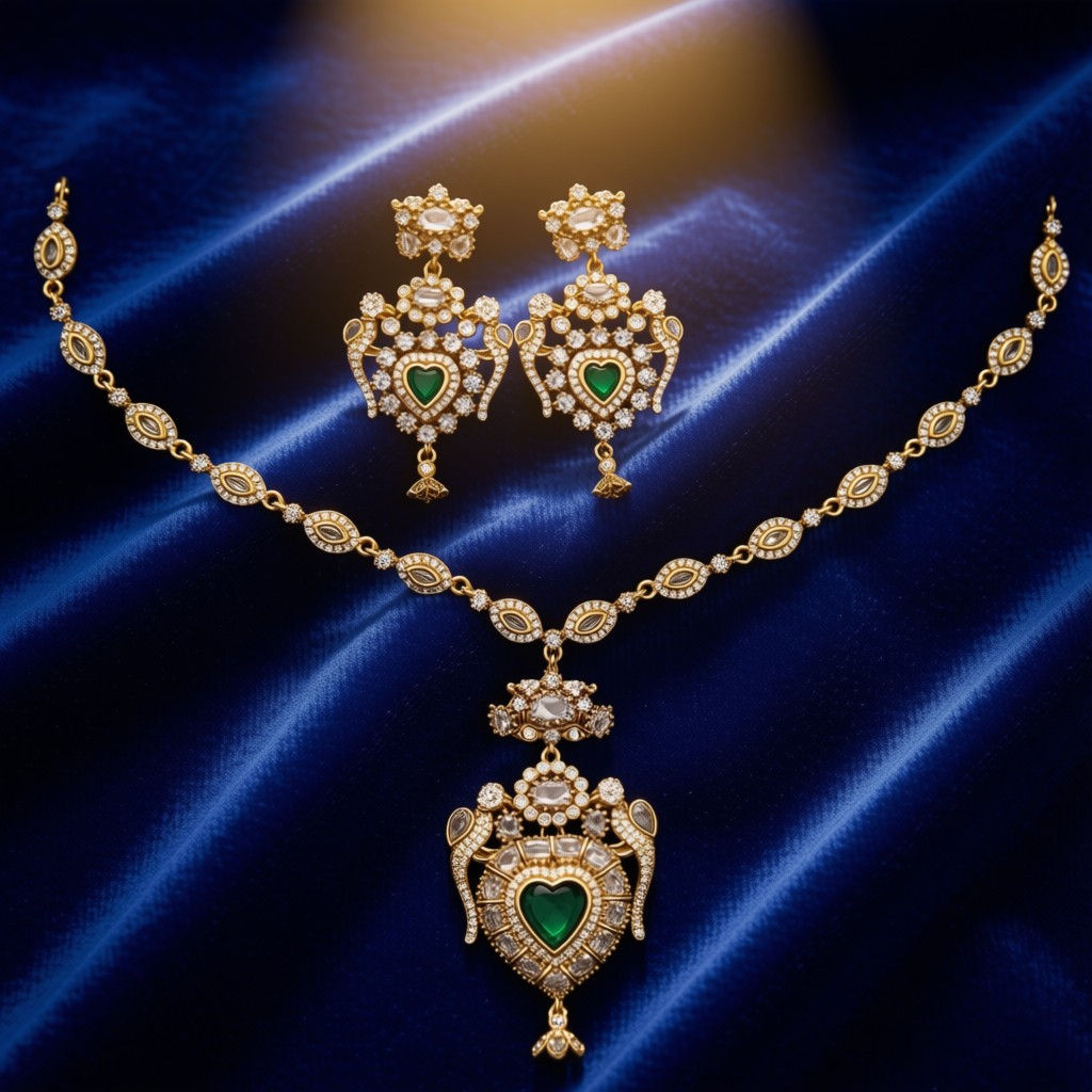 Elegant Emerald Droplet Necklace Set - view 4